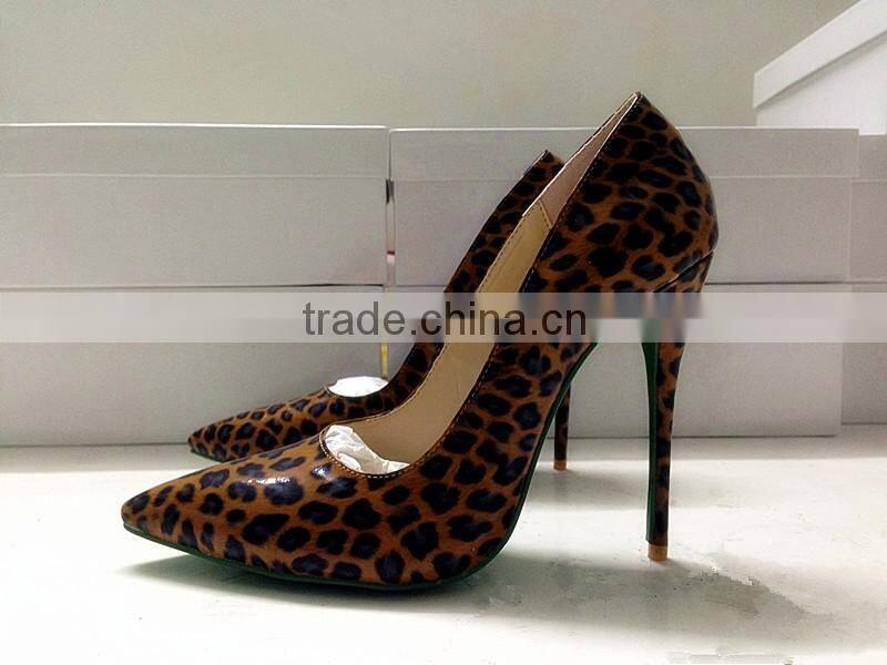 Catwalk New Arrival Leopard Patent Leather 120mm High Pointed Toe Stiletto J-String Shoes Women