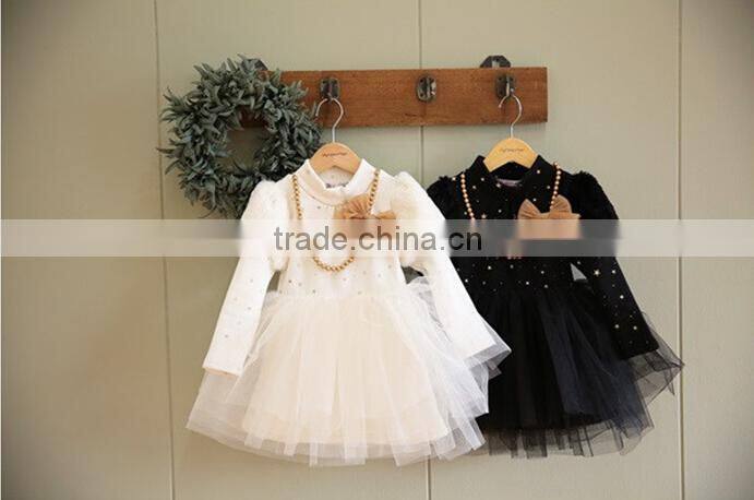 2015 new arrival kids black and white princess skirt for girls long sleeve princess dress