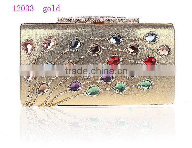 12033 silver popular ladies shiny bag, fashion women colorful crystal clutch bag