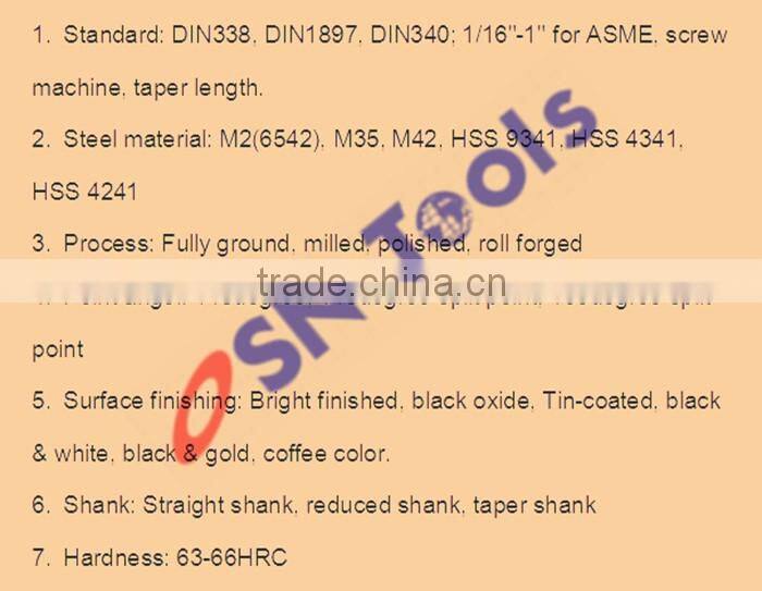 HSS taped shank twist drill DIN338