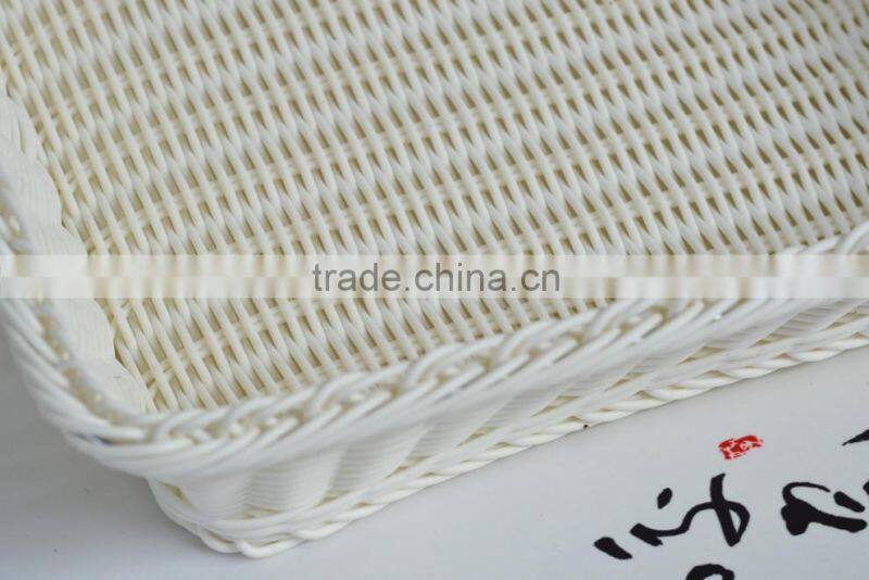 White rectangular PP rattan display basket in supermarket
