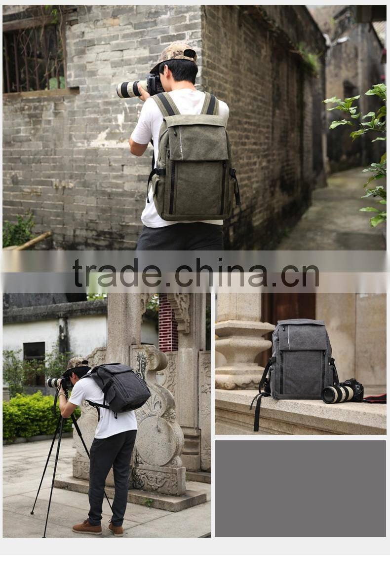 High Quality Durable Canvas Backpack Army Green Rucksack Bag for Camera Laptop