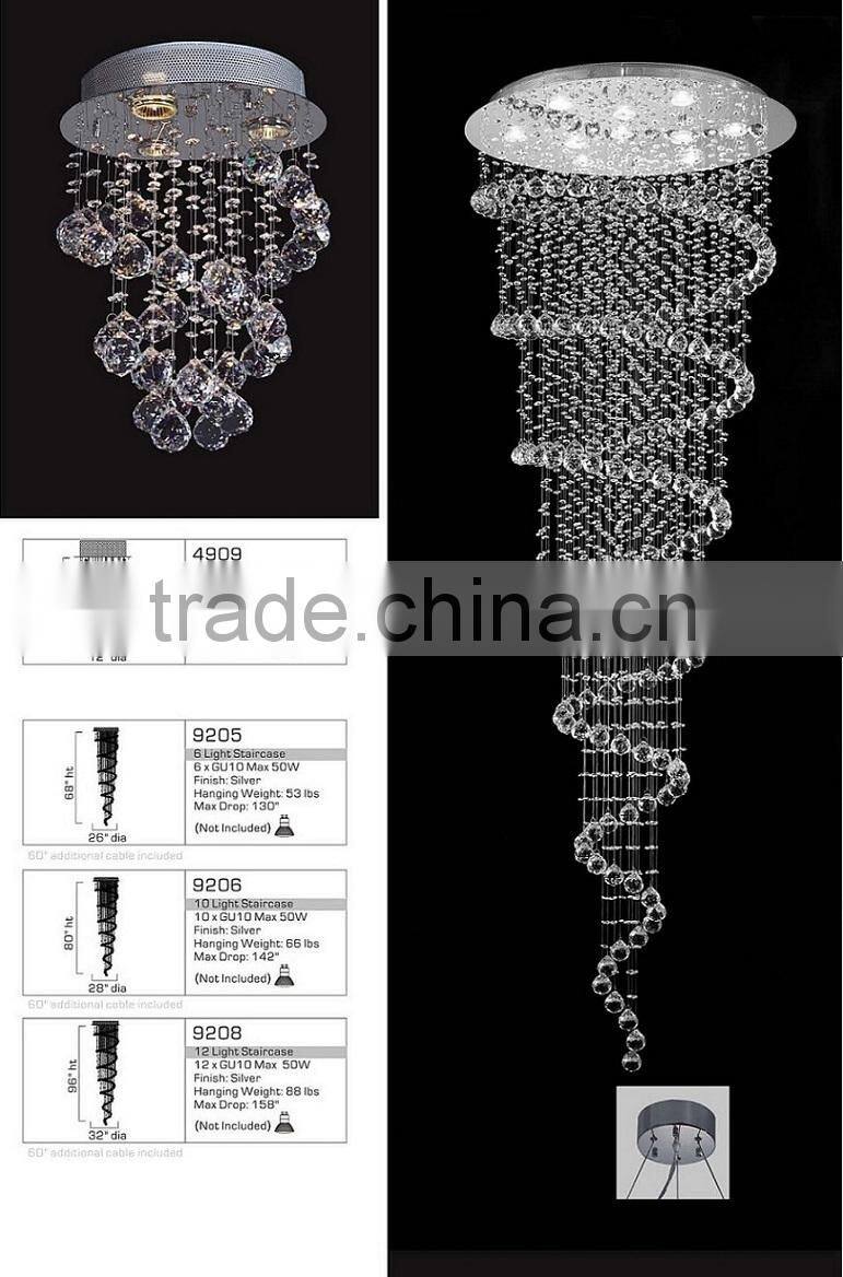 Modern hall spiral crystal chandelier, spiral chandeliers for hotel