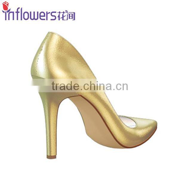 Golden color patent leather wholesale high heel shoes for eleglant ladies