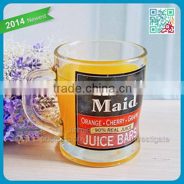 Wholesale transparent custom decal drinking glass cup with handle coffee glass cup brand juice glass cup handle small glass mugs