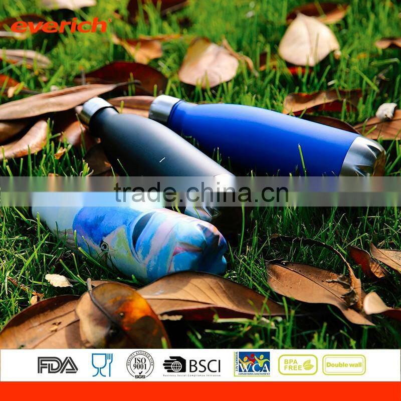 Double Wall Stainless Steel Vacuum Insulated Water Bottle with Cola Shaped Powder Coating