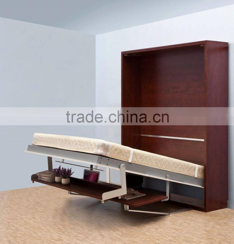 Space saving wooden murphy bed verticle hidden wall bed double murphy folding bed with bookcase and desk