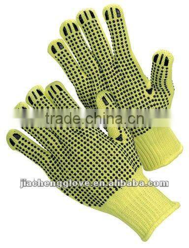 string knit gloves with PVC-dots on both sides, knit string glove, working gloves