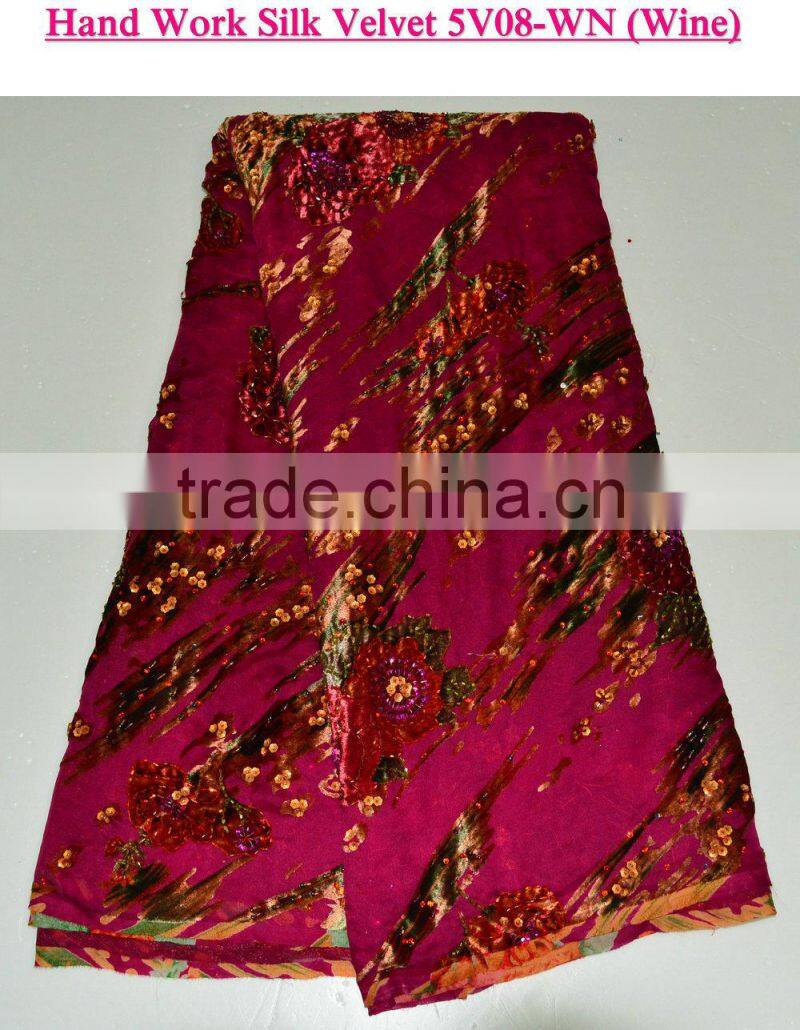 Kapok hand work bule discount price silk velvet lace fabrics for sale