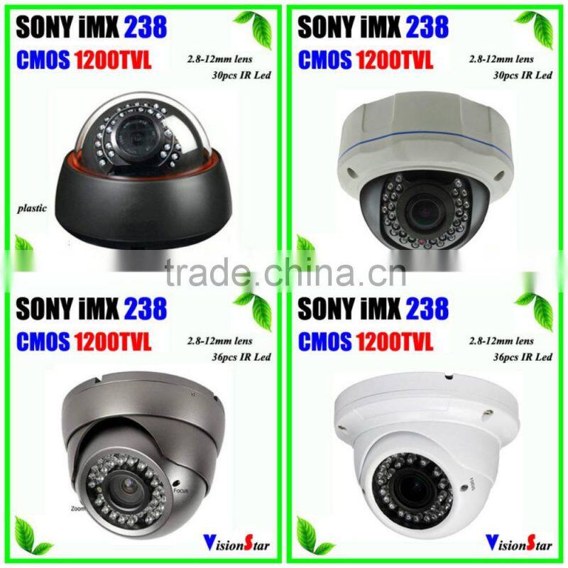 Great image Quality At Night 1200TVL CCD Camera IMX238 WDR OSD Menu Plactic Dome Camera Manual Zoom 2.8-12mm 22pcs IR Led Camera