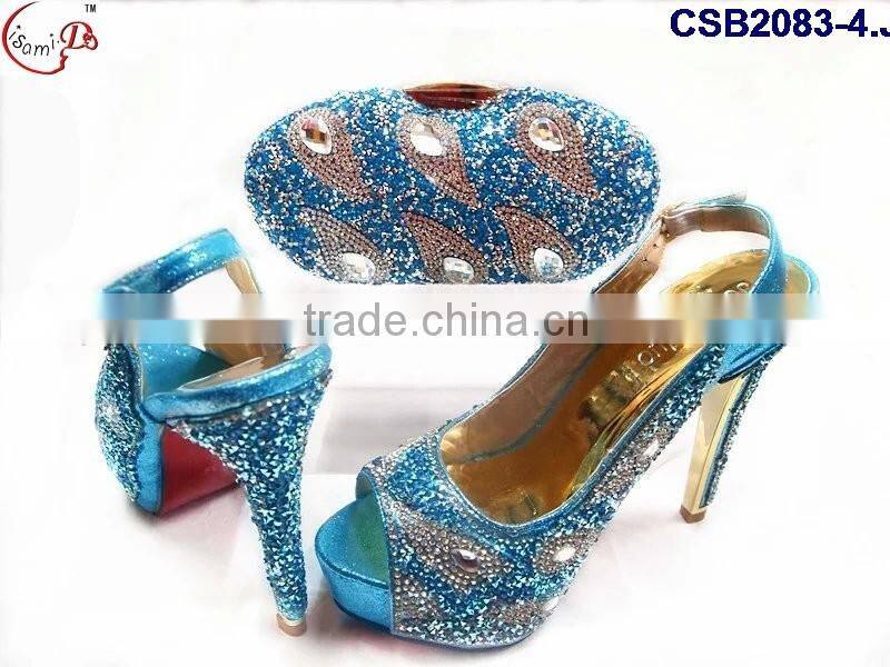 CSB2083 2016 No.1 sale new fashion New design Italian style high heel shoes bag with rhinestone for matching Cinderella dress