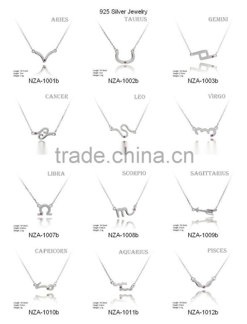 NZA-1001 925 Sterling Silver Necklace 12 Constellations Aries Sign Necklace
