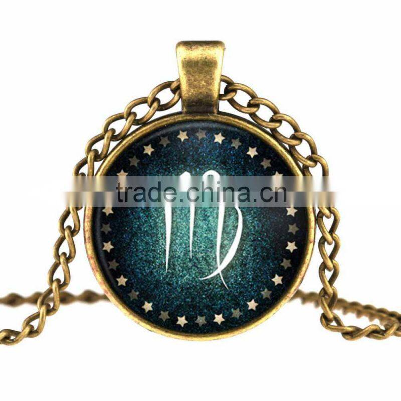 Mysterious Zodiac Glass Cabochon Pendant Necklace Glass&Alloy