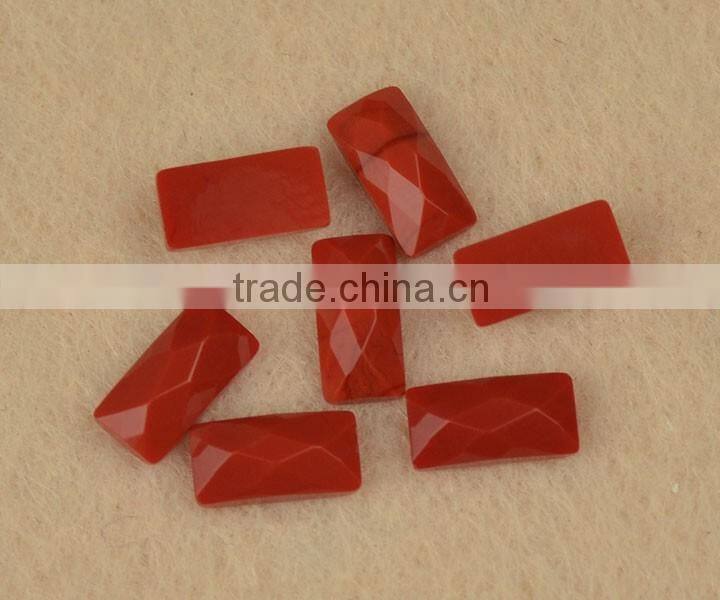 hot sell loose rectangle flat back checker cut glass red coral gemstone