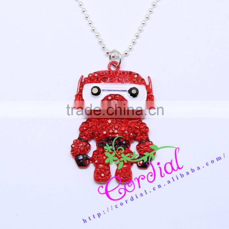 Fashion Jewelry Long Chain Crystal Alloy Big Hero Pendant Necklace For Gift