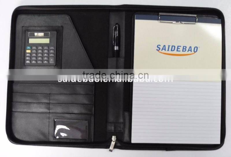 Cusom High quality PU leather a4 portfolio folder with notepad and calculator
