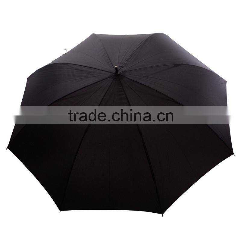 fashion shaped black straight umbrella with black plastic crook handle for promotion