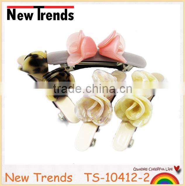 Multi color cellulose acetate flower spring hair clips for young girls