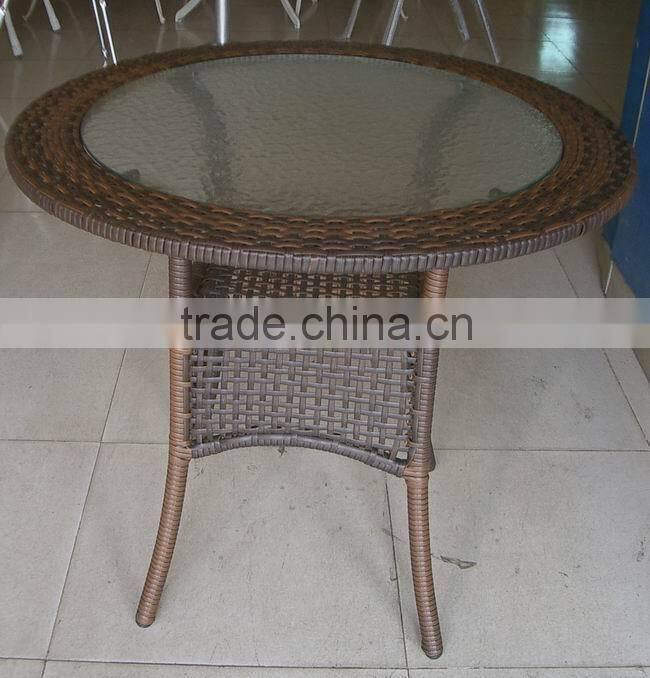 elegant design rattan wicker aluminum frame round glass coffee table YT47