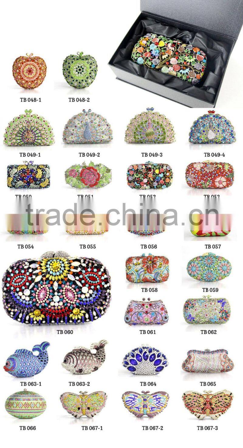 Wedding Bridal Crystal Rhinestone Evening Clutch Bags Purse Flower Colorful Handbags
