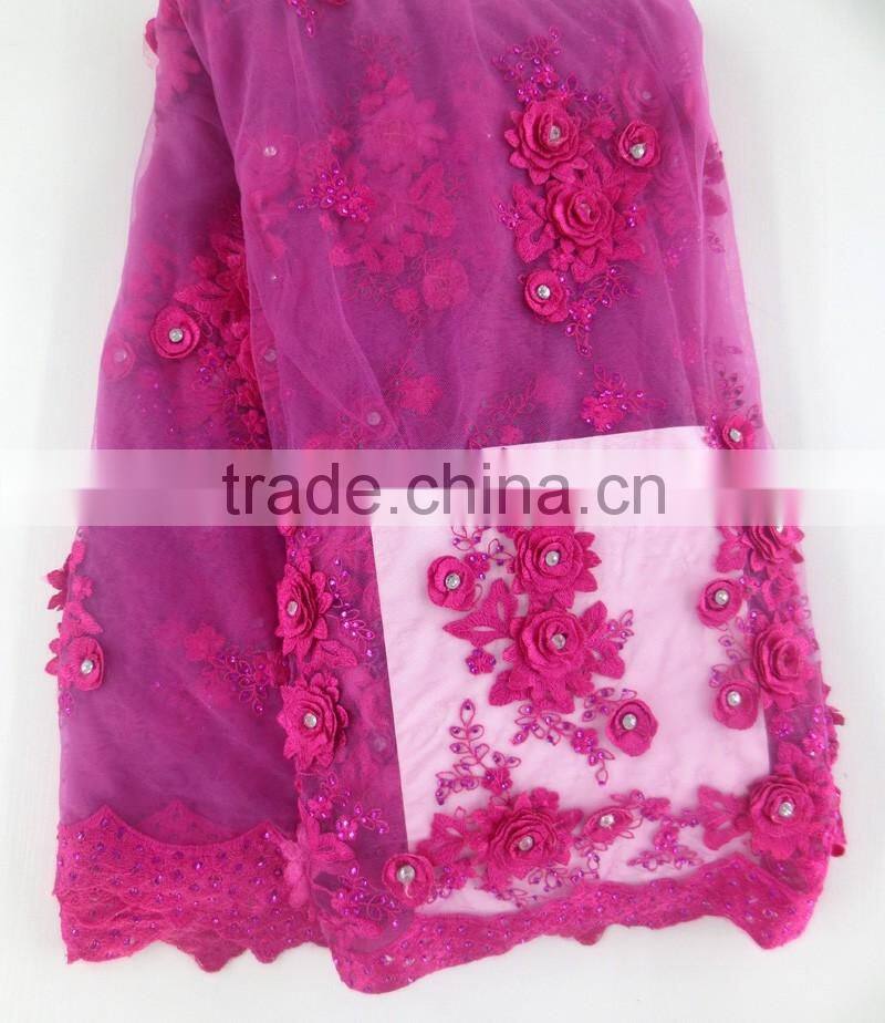 High quality royal blue french lace with hand work stones flower net lace embroidery with applique