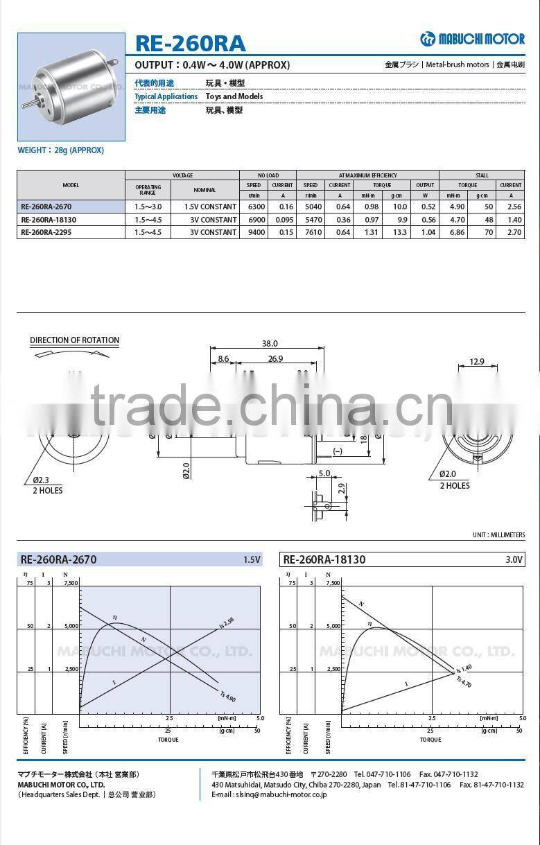 Hot sale low price applied in toys and models small DC motor RE-260RA-2670