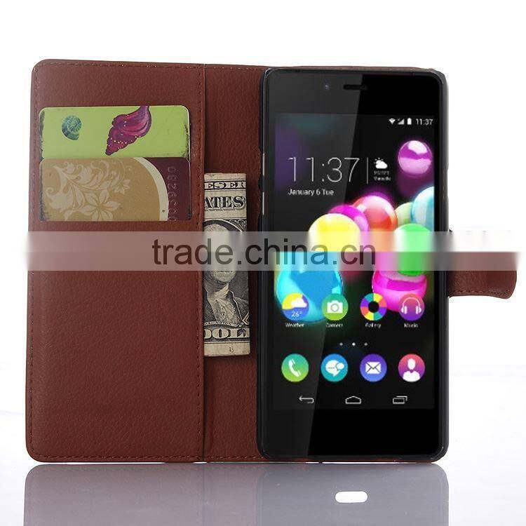 2015 Stylish Stand Wallet Lychee Leather phone cases for wiko highway pure wholesale