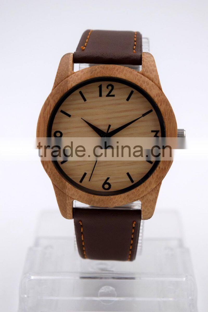 2016 High quality natural bamboo retro round dial wood watch