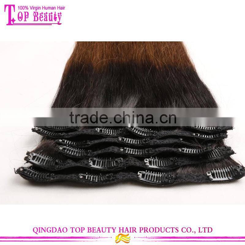 Made in China Silky Straight Two Tone Ombre Clip in Hair Extensions for White Women