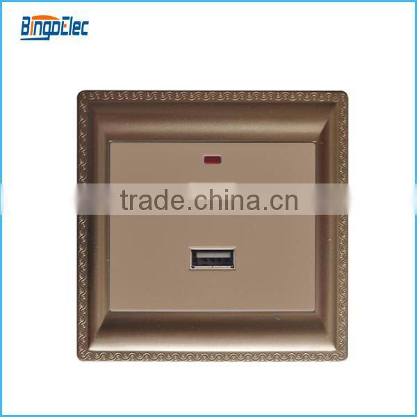 Golden color PC material usb wall power socket 240v