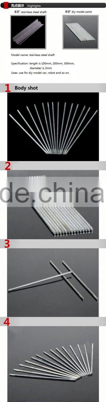 2MM dc motor stainless steel shaft for toy cars, different length 60mm, 100mm, 200mm, 300mm