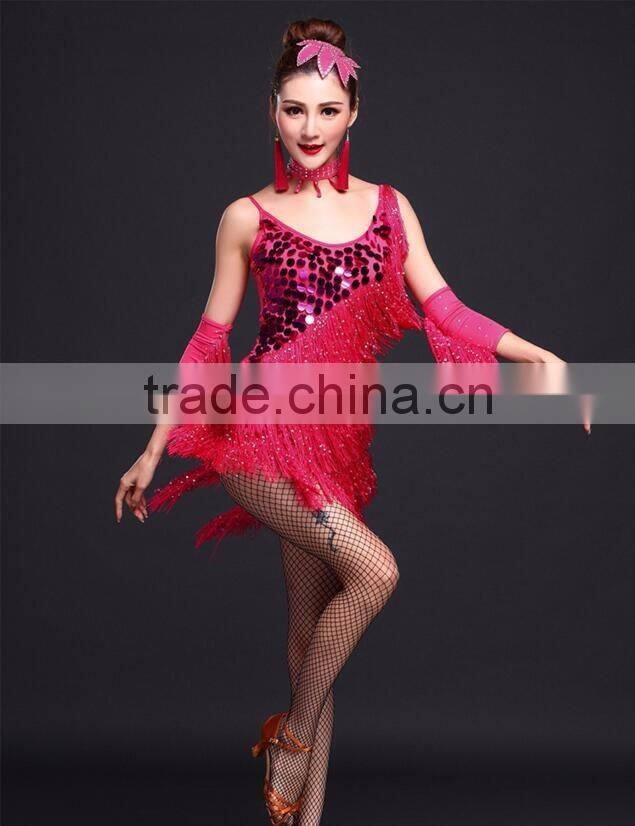 Performance Lady Stage Blue Sequin Tassel Latin Dance Costumes Adult