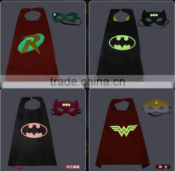 Quality Customized Luminous Logo Printing Glowing in Dark Superhero capes and mask