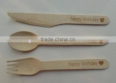 Cheap Food- grade Biodegradable Birch Wood Cutlery Disposable wood spoon knife and fork