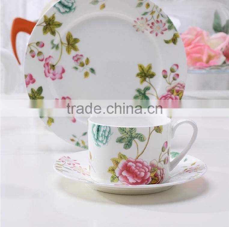 Beauty flower Porcelain Ceramic coffee Cups Saucers and flat plate