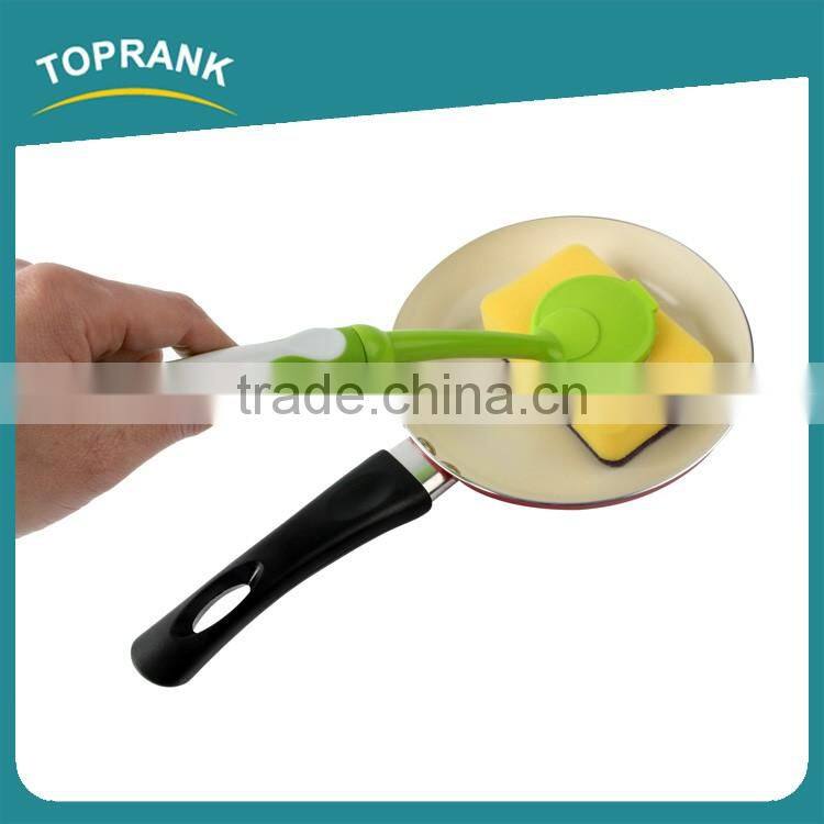 Toprank Durable Super Decontamination Kitchen Sponge Brush Dish Pan Cleaning Non-scratch Sponge Scouring Pad With TPR Handle