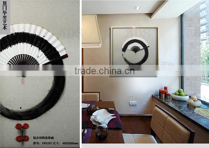 Framed handmade art image Chinese fan water color painting for home decoration