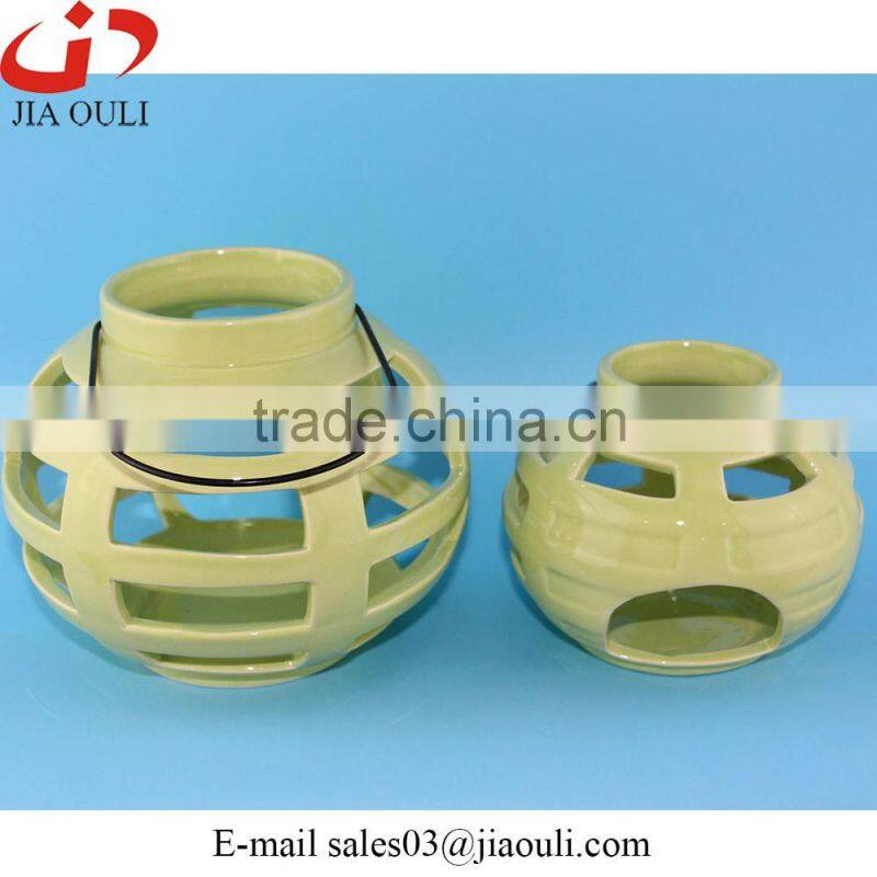 Hot home decoration green ceramic lantern, candleholders