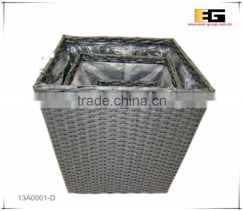 PE/Plastic rattan square with liner flower planter
