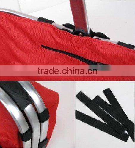 Fabric Lightweight Foldable Picnic Tote Basket, with Collapsible Aluminum Alloy Frame and Inner zippered pocket, red (CBS031)