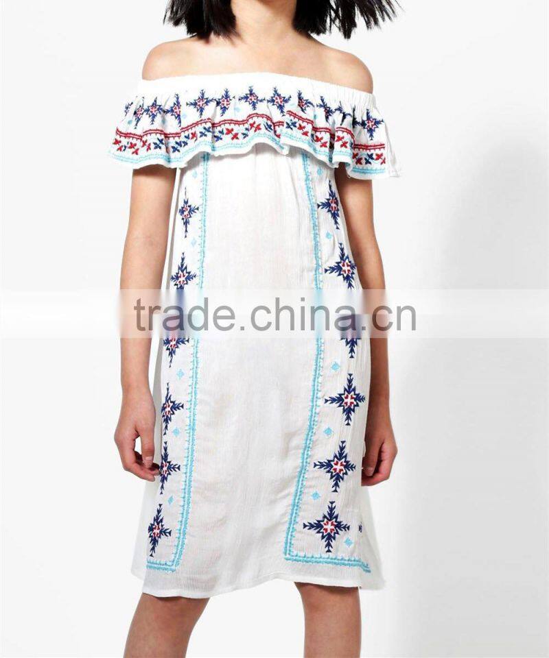 Punjabi Dress Neck Designs Baby Girl Clothes Off Shoulder Embroidered Girl Child Dress hsd2097