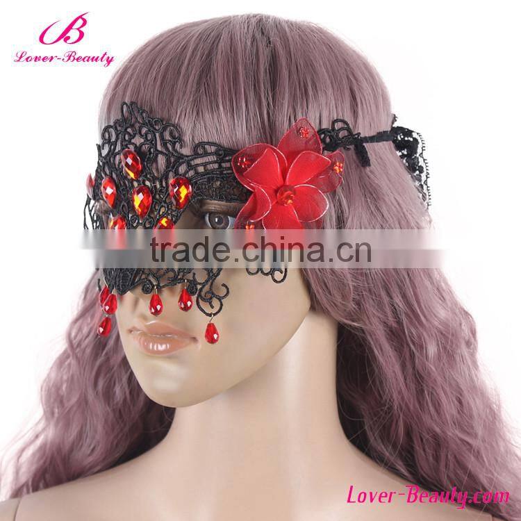 Wholesale covered face masquerade party lace mask with red rose