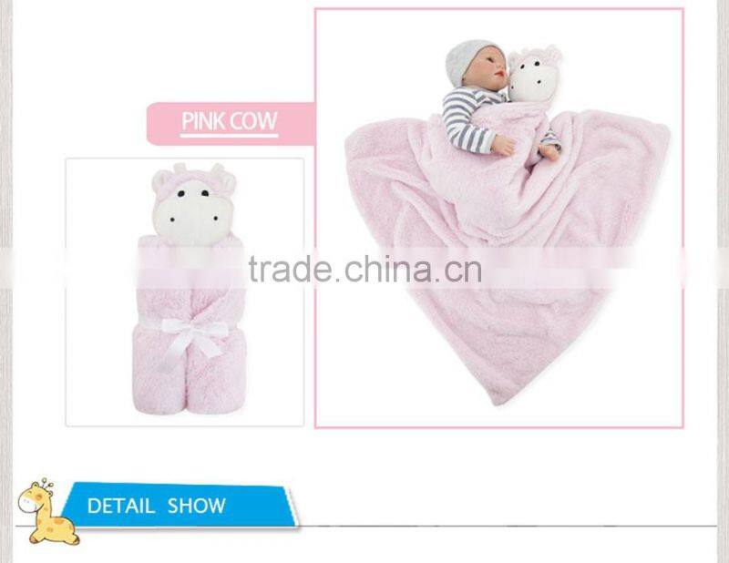Retail Baby Product Soft Thick Coral Fleece Push Cow Toy Baby Heated Blanket
