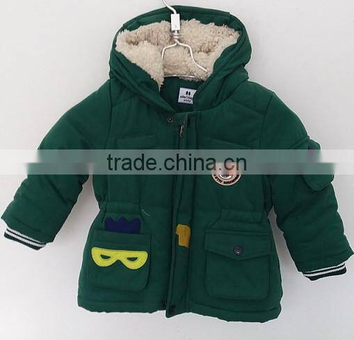 2016 baby boys green ''flying coat'' faux fur inner padded coat for winter