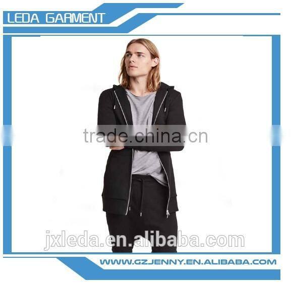 2016 hot sale long plain fleece hoodies for men with zipper