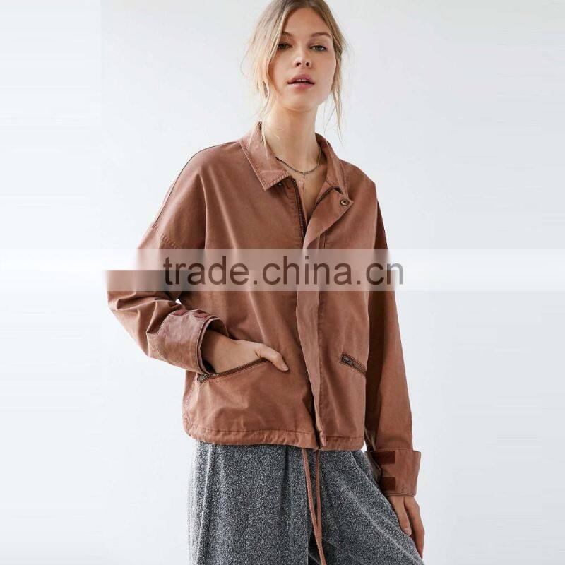 plain girls jacket loose style fashion design with zipper