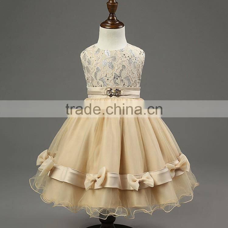 MGOO New Arrival Stock Cheap Champage Girl Party Dress Ball Gown Kids Vintage Ball Pageant Dress MGT026