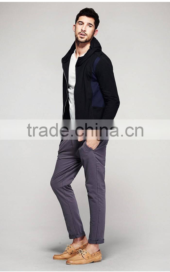 Comfortable mens contrast plain zip-up hoodie for man