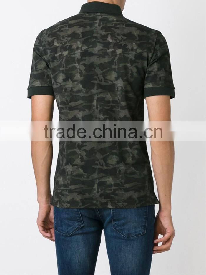 Tonal green pima cotton camouflage print polo shirt design
