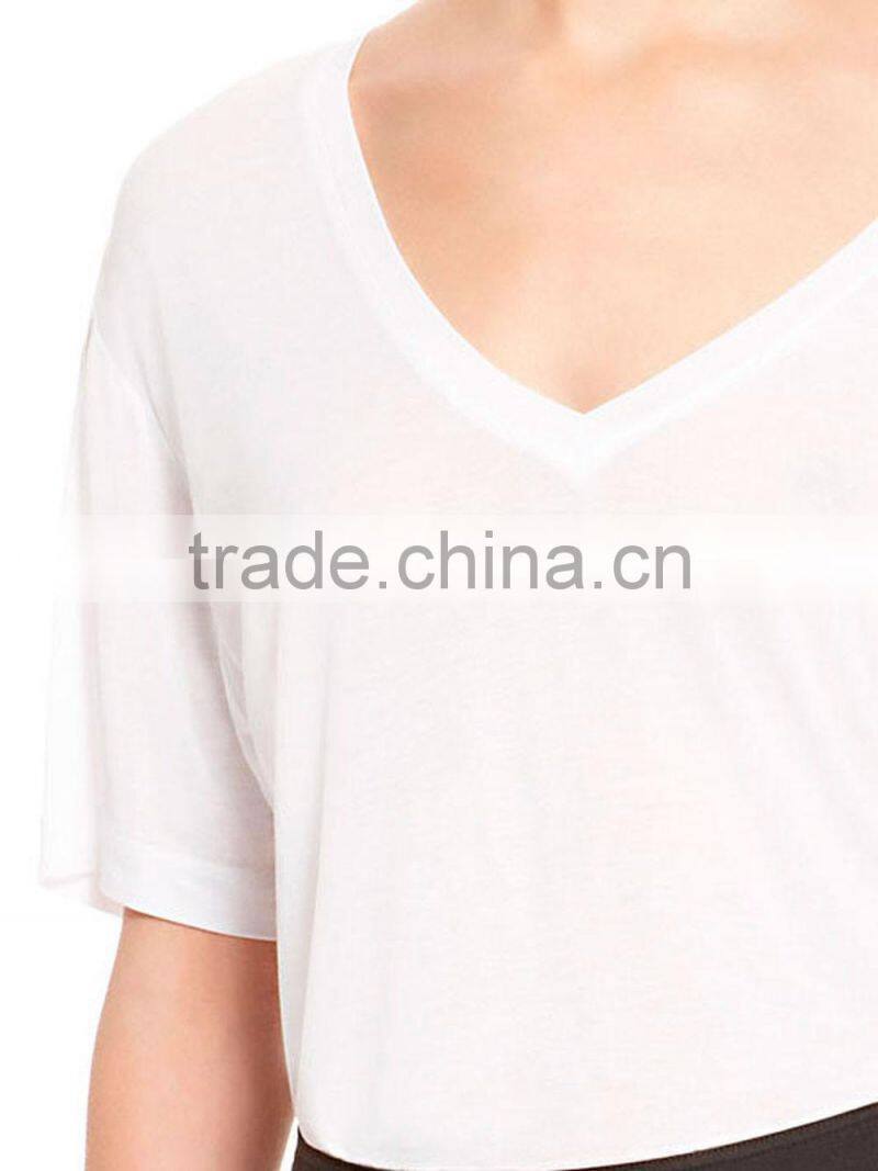Custom deep wide neck blank t-shirt for lady